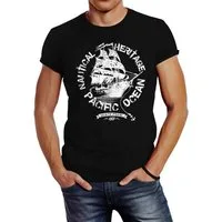 Neverless Print-Shirt Herren T-Shirt Segelschiff Piratenschiff Slim Fit mit Print