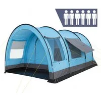 CampFeuer Tunnelzelt Zelt Relax6 für 6 Personen, 5000 mm Wassersäule, Hellblau/Grau, XXL Tu, Personen: 6