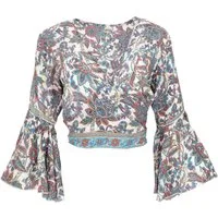 Guru-Shop Longbluse Kurztop, Boho Blusentop, Wickeltop, Wickelbluse.. Festival, Ethno Style, alternative Bekleidung