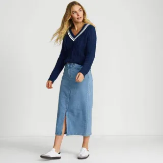Soft Denim Bleistift-Midirock für Damen, Damen, size: regular, Blau, Elasthan/Baumwoll-Mischung, by Lands' End