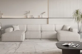 LAGERDEAL Wohnlandschaft Sofa U-Form CELES PREMIUM in Stoff Scala Hellbeige