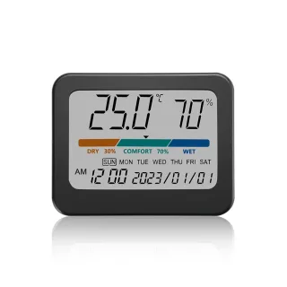323 Multifunctional Indoor Thermometer with Humidity Gauge Accurate Readings Comfort Indicator Time Date and Week Displa