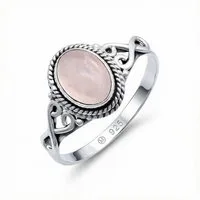 mantraroma Silberring BAGHIMI oval aus 925 Silber mit Rosenquarz (Ring mit Schmuckbeutel), Damenring aus 925er Silber