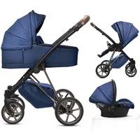 TPFFamily Kombi-Kinderwagen 3in1 Musse Royal, Baby Buggy Babywanne 5-Punkt-Sicherheitsgurt, Zubehör-Set Kinderwagen 3 in 1 Kunstleder Blau, Gestell Grau