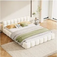 Gdood Polsterbett Doppelbett Jugendbett Futonbett, Mit Bettrahmen und Lattenrost, Leinen-Stoff, 140x200cm