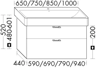 Burgbad Waschtischunterschrank System 30 Preisgruppe 3 Diago 520x790x440 Schwarz Solid Matt WYJZ079F6560