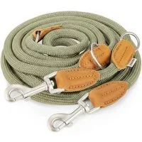 Rudelkönig Hundeleine Hundeleine 2,25m mit Leder, Elegante Führleine für große Hunde, Leder, Polyester (1-tlg), 3-fach verstellbare Tauleine