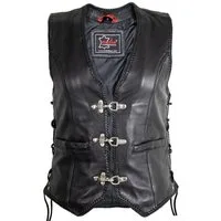 MDM Lederweste Damen Biker Lederweste (Biker Motorrad Lederweste)