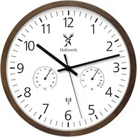 Holzwerk Funkwanduhr Hygrometer & Thermometer Holz Loft Designer Funk-Wanduhr (Nahezu lautloses Uhrwerk, analog, 30 cm)