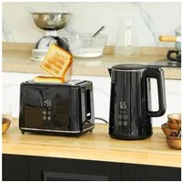 HOMCOM Toaster Wasserkocher Set Edelstahl 1,5L automatisch mit Abschaltung, 2 Schlitze, für 2 Scheiben, 2200 W, 7 Bräunungsstufen, schnelles Kochen, Schwarz
