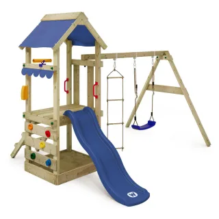 Spielturm FreshFlyer mit Kletterwand - Rutsche - Sandkasten - 90 cm Podesthöhe für Kleinkinder - Abenteuer Garten-Spielplatz für Kinder - Wickey