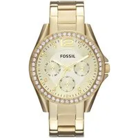 Fossil Multifunktionsuhr RILEY ES3203, Quarzuhr, Armbanduhr, Damenuhr, Datum, Edelstahlarmband, Glassteine
