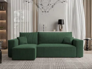 Ecksofa Schlafsofa Sofa ADARA in Stoff Poso Grün Ottomane Links