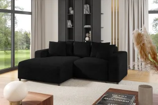 Ecksofa Designersofa Sofa MEGAN XS in Stoff Poso Schwarz Ottomane Links