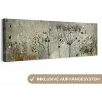 OneMillionCanvasses® Leinwandbild Panorama Blumen - Grau - Natur - Kunst, Fotodruck (1 St), Wandbild, Deko Schlafzimmer Wohnzimmer Flur 60x20 cm
