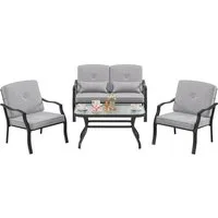COSTWAY Gartenlounge-Set Balkonset, (4-tlg), mit Sitz- &Taillenkissen, wetterfest Metall für Garten, Balkon