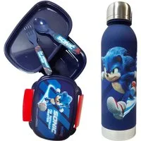 Sonic The Hedgehog Lunchbox Sonic the Hedgehog 4 teiliges Set Brotdose Besteck Trinkflasche 750 ml, (4-tlg., Spar-Set)
