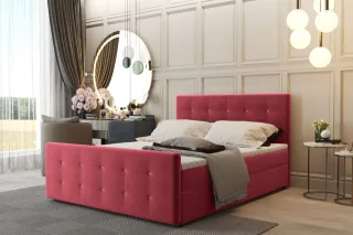 Boxspringbett Schlafzimmerbett CARLOS 160x200cm Stoff Soro Rot inkl.Bettkasten
