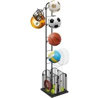 JEOBEST Sportgeräte-Regalwagen Basketball Aufbewahrungsregal, langlebig, with 4 Ball Ständer Und Körben