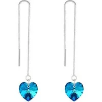 LÖB Paar Ohrhänger 925 Silber Ohrringe Hängend Herz Kristall Anhänger Blau Durchzieher (Geschenke für Frauen Beste Freundin Mutter Mama Damen zum Geburtstag Weihnachten Weihnachtsgeschenke), Herzform Stein Herzanhänger Einfädler Herzohrringe Kette Br