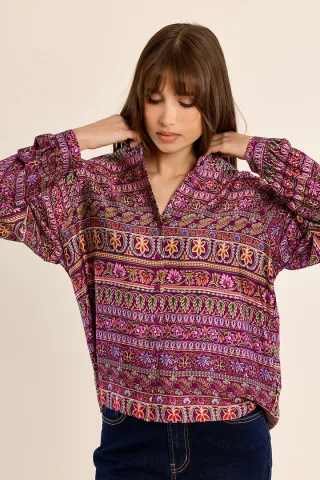 molly bracken - Bluse mit Ethno-Muster lila/pink - Gr. - XS