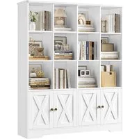 Homfa Bücherregal Standregal Bücherschrank für Kinder und Jugendliche, Bücherregal mit 12 offenen Fächern und 4 Türen Holz 144,8x121x29,8cm