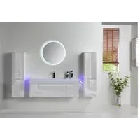 Faizee Möbel Badmöbel-Set Badmöbel Set 90/120 cm Weiß komplett Set mit LED, (Komplett-Set, 5-St), badmöbel set Weiß komplett Set LED-Spiegel mit Touch-Funktion