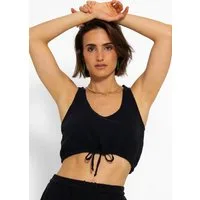 SASSYCLASSY Crop-Top Musselin Trägertop für Damen Sommerliches Musselintop aus Baumwolle mit Zugband Schwarz Beige Weiß