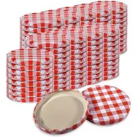 Oputec Einmachglas 100x Schraubdeckel TO 82 rot-weiß – Twist Off Ersatz für Einmachgläser, Metall, (Spar-Set XL, 100 x Ersatzdeckel)