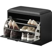SoBuy Schuhbank FSR16, Schuhorganizer, mit gepolstertem Kissen, für Flur, Eingang, Sitzbank mit Sitzkissen Schuhregal Schuhkipper mit 1 Klappe