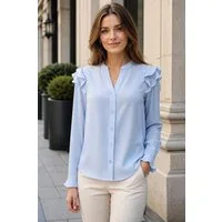 NADINE H Blusenshirt Sommerbluse aus Seide im eleganten Blau moderner Stil mit Rüschen