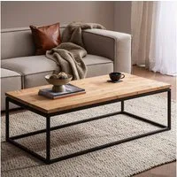 FINEBUY Couchtisch FB108262 Akazie Massivholz 120cm Wohnzimmertisch eckig Industrial (Kaffeetisch Modern, Wohnzimmertisch Rechteckig), 120x60x40 cm Sofatisch Akazie Massivholz Metall
