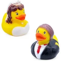 Spetebo Dekofigur Brautpaar Quietscheente für Hochzeitsgeschenk (2er Set, 2 St., 2 Enten), 1x Braut und 1x Bräutigam