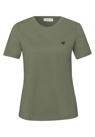 Street One - T-Shirt mit kleiner Bruststickerei grün - Gr. - 42