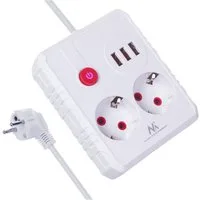 Maclean 2 Steckdosen 2500W 3xUSB Mehrfachsteckdose 2-fach (Kabellänge 1.5 m), 110-240V AC 50/60Hz, 2,1A max 2500W