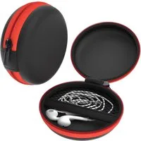 EAZY CASE Kopfhörer-Schutzhülle Universal Tasche für In-Ear Kopfhörer mit Netzfach, Stoßfeste Tasche für Kopfhörer Fullcover mit Reißverschluss rund Rot