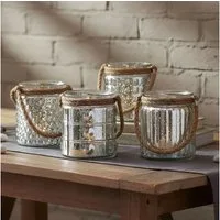 Levandeo® Teelichthalter, 4er Set Windlicht Glas Silber H10cm Teelichthalter Tischdeko Kerzen