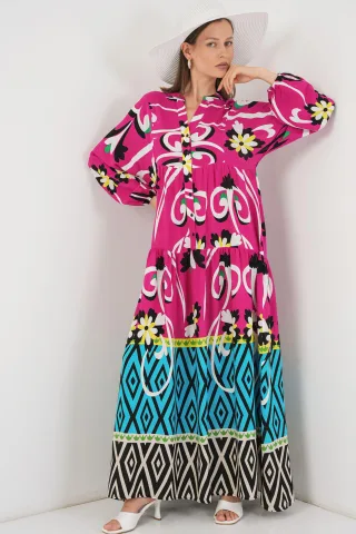 Muster Maxi-Kleid mit V-Ausschnitt