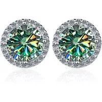 Runde Perlé Paar Ohrstecker elegante Ohrstecker grüne Moissanite, 1 Karat, 925er Silber, Moissanite in D-Farbe mit exzellenter Klarheit, Echtschmuck