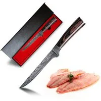 Küchenkompane Fischfiliermesser Profi Filetiermesser – 15 cm – Pakkaholz-Griff – Damast-Optik