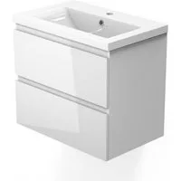 duschspa Waschtisch Badmöbel Set 50/60 cm Waschbecken mit Unterschrank Hochglanz Weiß, Hängeschrank