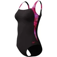 Speedo Badeanzug Speedo Damen Badeanzug Luna Lustre Printed Schwarz/Pink 8-003064002