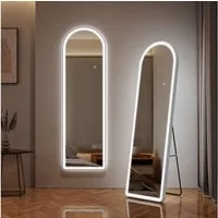 EMKE Standspiegel Bogen Standspiegel Ganzkörperspiegel mit Beleuchtung, 3 Lichtfarbe Einstellbar Dimmbar, mit Rahmen aus Aluminiumlegierung