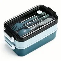 Diwzbyn Lunchbox Lunchbox 1400ml, 2-stufig, Mit Fächern & Besteck, Mit Gabel, Löffel & Essstäbchen, mikrowellengeeignet