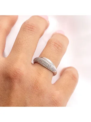 Zeeme Silber Ring Silber 925 rhodiniert mit Zirkonia weiß