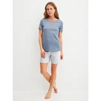 CALIDA Shorty Striped Dreams (2 tlg) weich, Pure Cotton, Kurzarm, Rundhals, Interlock-Qualität