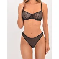 Elegant Love Set: Bügel-BH Reizwäsche, Netz-Dessous-Set – Unterwäsche mit BH & Tanga (Set, 2-tlg., mit String) Sexy Lingerie für besondere Anlässe – Transparentes BH-Set mit Slip