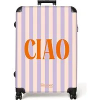NoBoringSuitcases.com© Hartschalen-Trolley Das Zitat "ciao" in Pastellfarben 77 cm - 98 L, 8 Rollen, Hartschalenkoffer Groß für 30kg, Frauen Reisekoffer Trolley