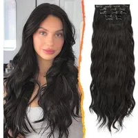 LuxusKollektion Kunsthaar-Extension Clip in Extensions 5 PCS 50cm Welliges Haarverlängerung Haarteil Braun
