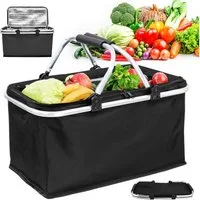 AKKEE Einkaufskorb Großer Picknickkorb mit gepolsterten Griffen Praktischer, Faltbarer Korb Einkaufstasche mit Aluminiumrahmen
